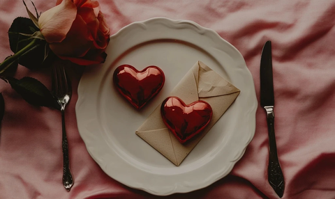 红心餐盘与玫瑰