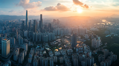 城市高楼林立的壮丽鸟瞰全景