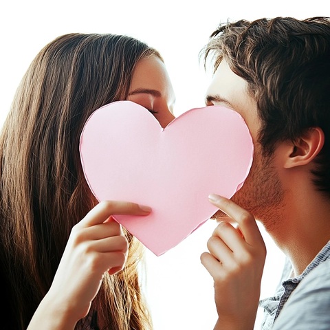 情侣手持心形纸亲吻