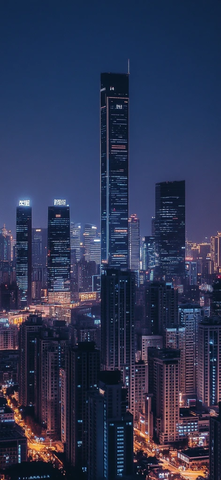 城市夜景下的高楼大厦鸟瞰全景