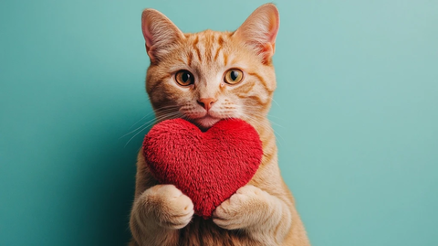 橘猫抱心形玩具