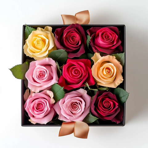 粉色红色黄色玫瑰花盒