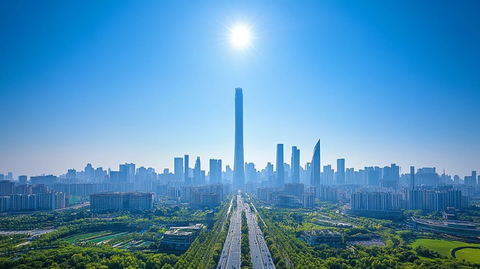 城市全景俯瞰视角下的摩天大楼和道路