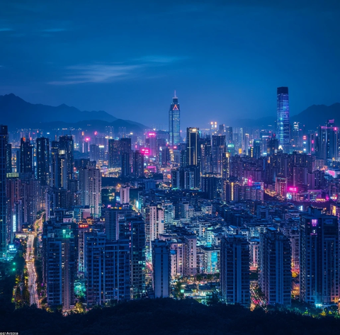 城市夜景俯瞰灯火辉煌的高楼大厦