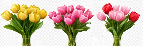 黄粉红三色郁金香花束