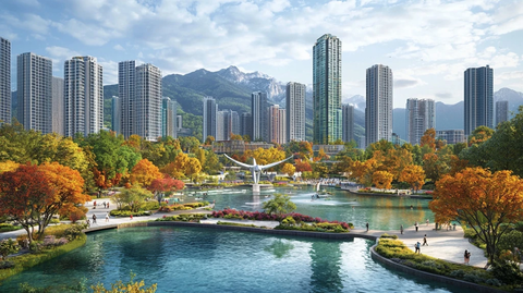 山水环绕的现代化城市景观