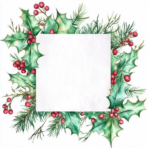 圣诞水彩冬青框