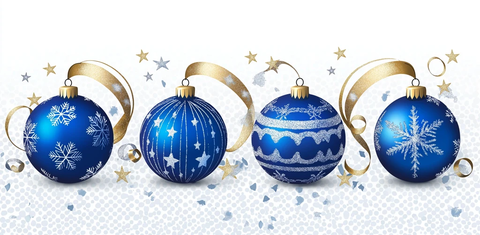 蓝色圣诞球银星金丝带