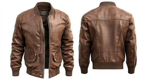 棕色皮夹克前后视图