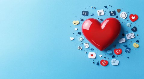 红心与社交媒体图标