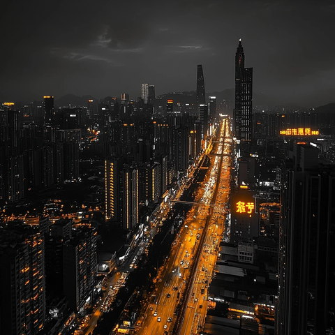 夜幕下城市车水马龙的繁华景象