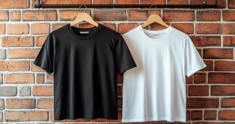 白T恤和黑T恤挂在衣架上