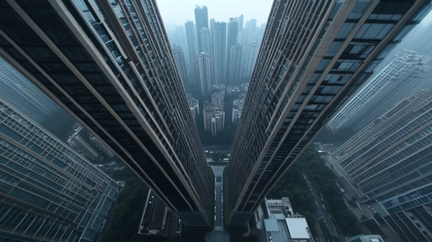 城市高楼大厦间的俯视视角景象