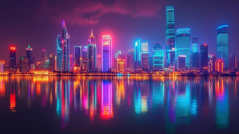 霓虹璀璨的现代化都市夜景