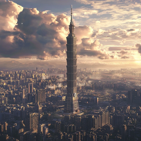 城市鸟瞰视角下的摩天大楼全景