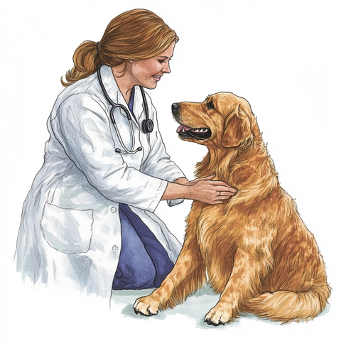 宠物诊所兽医检查金毛犬