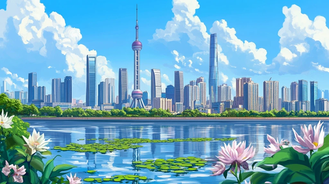 现代都市临水而立的高楼大厦城市景观