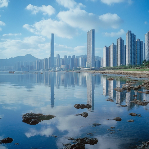 水域旁高楼林立的城市风光