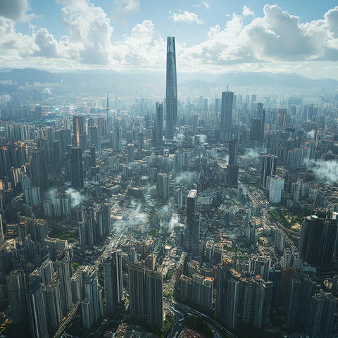 超高层摩天大楼林立的现代化都市鸟瞰图