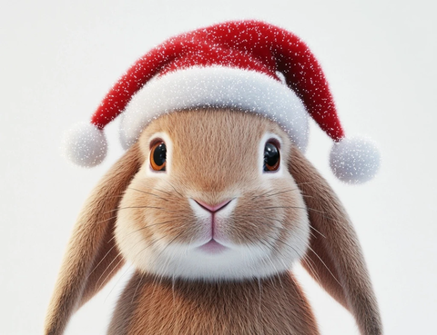 圣诞帽棕色垂耳兔