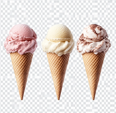 三种口味冰淇淋锥