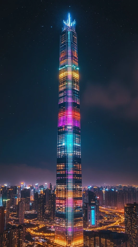 灯光璀璨的摩天大楼夜景鸟瞰全景