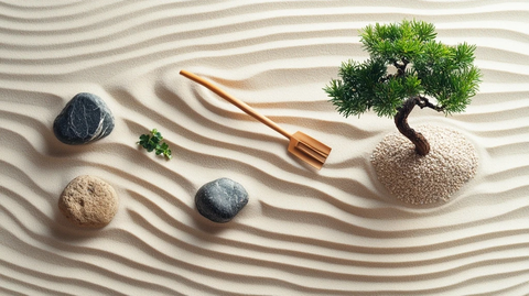 平滑卵石与沙纹盆景