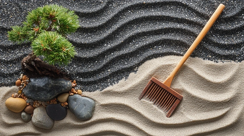 平滑卵石与沙纹盆景