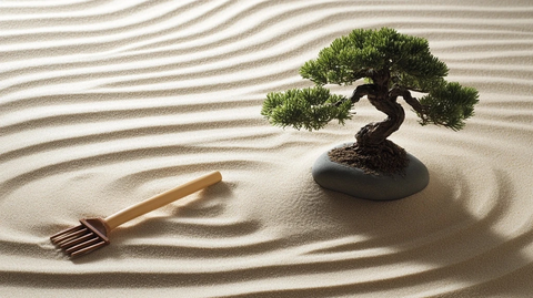 平滑卵石与沙纹盆景