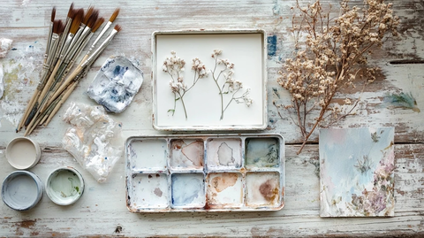 水彩调色板与画笔