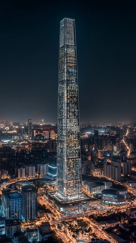 城市夜景中的摩天大楼俯瞰全景