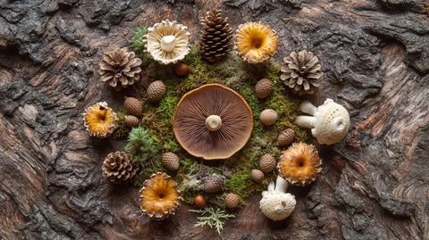 蘑菇松果橡子苔藓