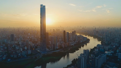 俯瞰城市中的高楼大厦与河流