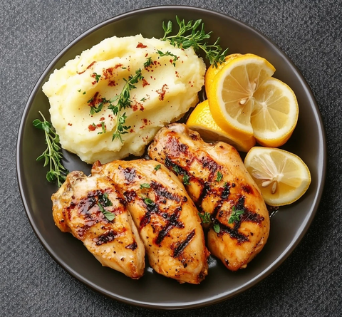 烤鸡配柠檬和辣椒粉