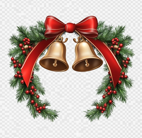 金色圣诞铃铛红丝带