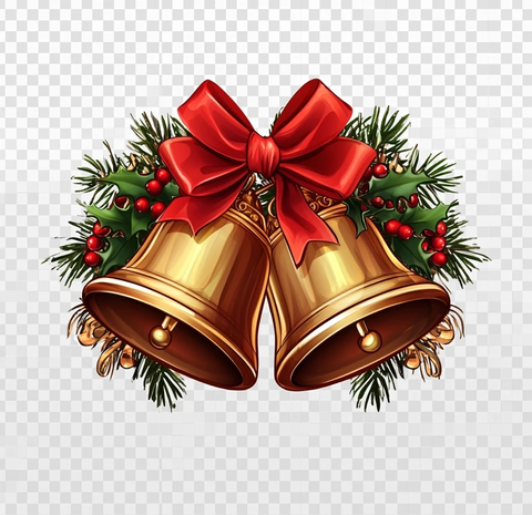 金色圣诞铃铛红丝带