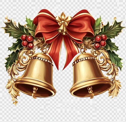 金色圣诞铃铛红丝带