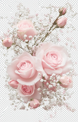 浅粉色玫瑰与满天星