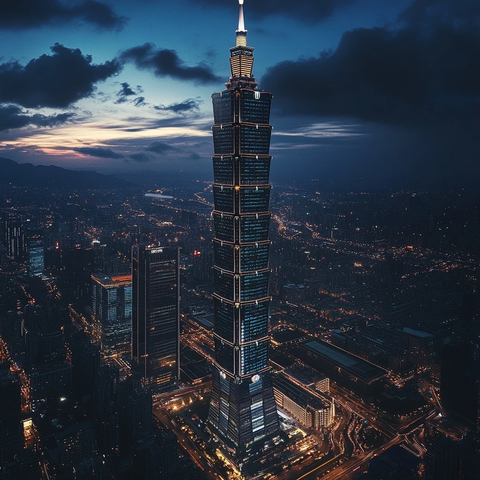 城市夜景中的台北大楼全景