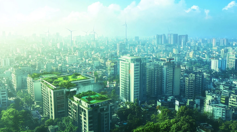 绿意盎然的城市高楼景观