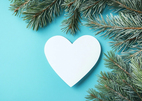 白心松枝蓝底圣诞卡