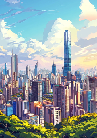 现代都市建筑群的全景鸟瞰图