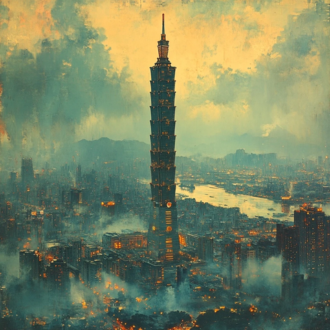 城市夜景中的地标性建筑台北大楼