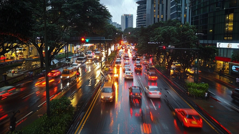 城市街道车流穿梭的繁忙景象