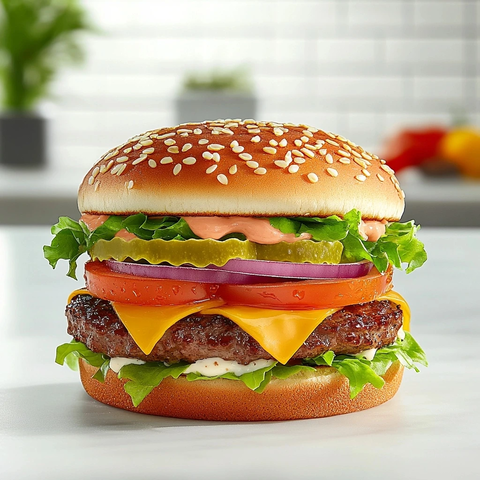 双层肉汉堡配生菜番茄