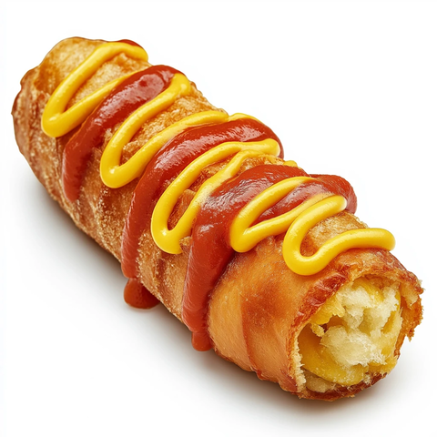 玉米热狗配番茄酱芥末