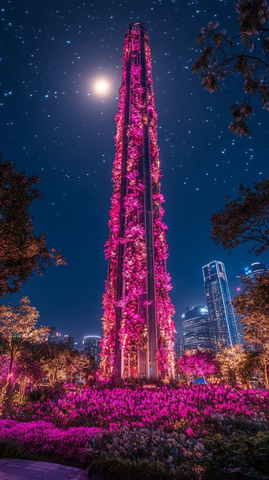 夜晚月光下的特色建筑全景