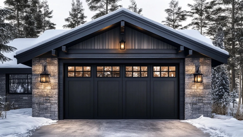 雪地车库门与黑钢窗