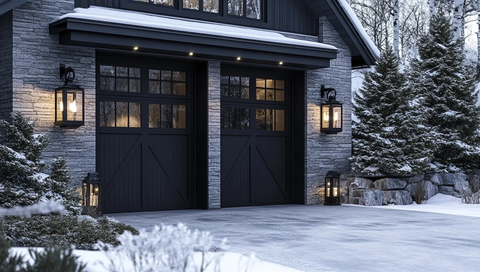 雪地车库门与黑钢窗