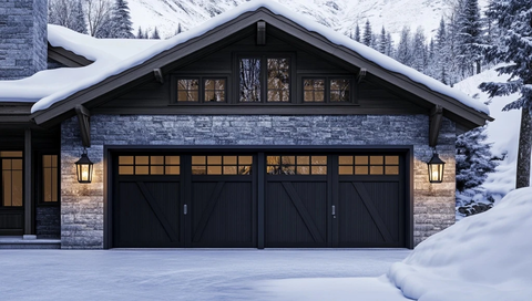 雪地车库门与黑钢窗
